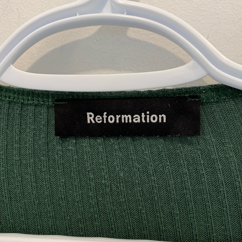 Reformation Deep Green Ribbed Tie-Front Top - Picture 3 of 5